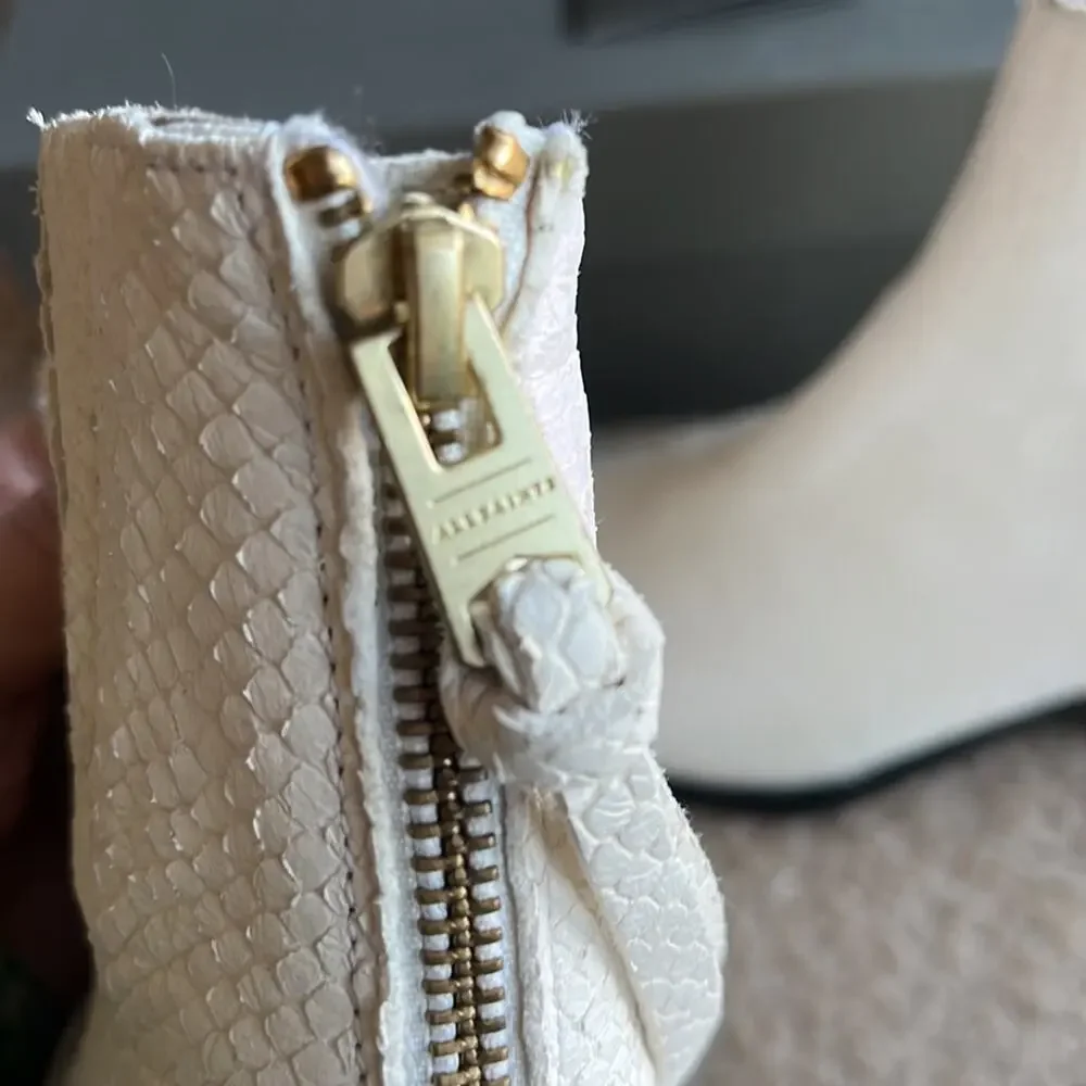 ALL SAINTS Lenora Snake Embossed White Leather Minimalist Neutral Booties - Picture 8 of 12